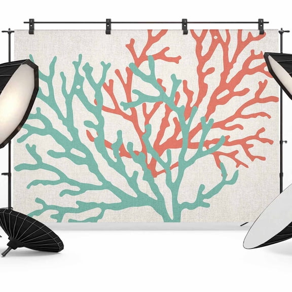 Teal Red Coral Backdrop for Photoshoot,Photography Photo Studio Background Wall Backdrop,Summer Ocean Nautical Coastal Rustic Burlap Back Drop Banner Panel for Portraits Wedding Live Streaming 7x5Ft