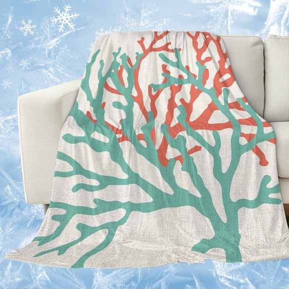 Teal Red Coral Cooling Blanket for Hot Sleepers,Soft Cool Summer Blanket for Night Sweats,Summer Ocean Nautical Coastal Rustic Burlap Lightweight Ice Silk Sofa Throw Blankets All Season 30"x40"