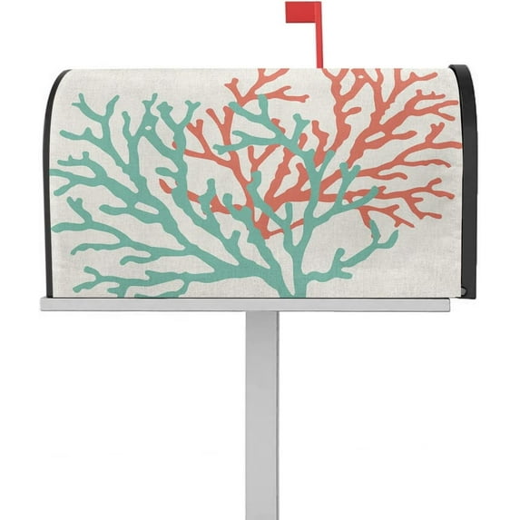 Teal Red Coral Mailbox Covers Magnetic Standard Size, Summer Beach Coastal Magnetic Mailbox Covers, Ocean Seaside Nautical Mailbox Cover Post Letter Box Wrap Cover Garden Yard Outdoor Decorations