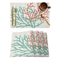 thumbnail image 1 of Teal Red Coral Placemats Set of 4, Summer Ocean Nautical Coastal Rustic Burlap Placemats for Dining Table, Place Mats for Kitchen Tabletop, Waterproof Wipeable Dining Table Mats Set, 1 of 9