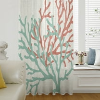Teal Red Coral Semi Sheer Curtains Drapes for Living Room,Bedroom,French Doors Window 96 Inches Long,Summer Ocean Nautical Coastal Rustic Burlap Rod Pocket Chiffon Curtain Drapery Voile Drape Panel