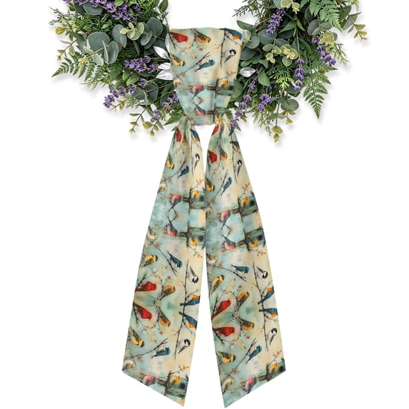 Gold Rbion Teal Red Gold Bird Wreath Sash for Front Door, Rustic Floral Wooden ...