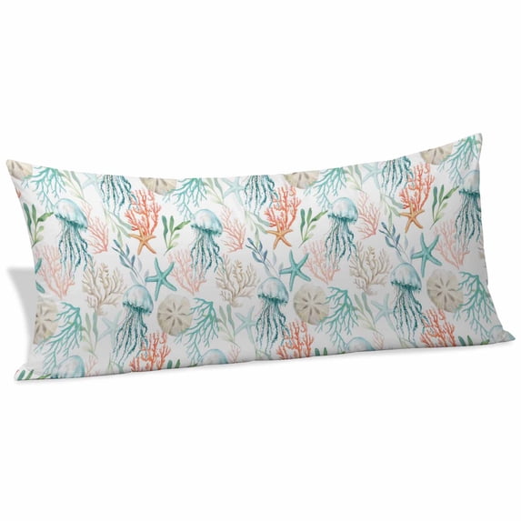 Teal Red Jellyfish Coastal Body Pillow Covers 20"x60", Summer Beach Coral Starfish Nautical Soft Brushed Microfiber Breathable Throw Pillow Covers, Pillowcase with Zipper for Couch Sofa Bedroom