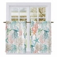 thumbnail image 1 of Teal Red Jellyfish Coastal Kitchen Curtain for Berdoom Living Room Cafe 54 Inch Length, Summer Beach Coral Starfish Nautical Tiers Curtains Light Filtering Drapes Window Treatment 2 Panels 52"Wx54"L, 1 of 8