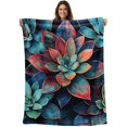 thumbnail image 1 of Teal Red Ombre Succulent Blanket Soft Cozy Warm Throw Blanket for Couch, Plush Fuzzy Flannel Fleece Blankets for Sofa, Abstract Art Botanical Bed Blankets Lightweight Gifts for Women, 50"x60", 1 of 9