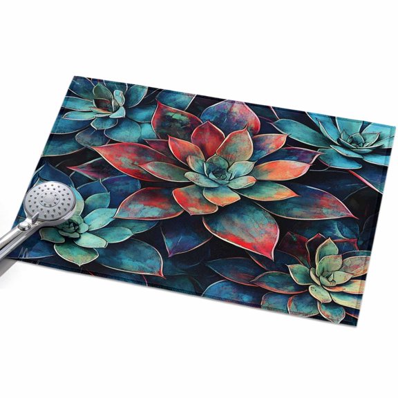 Teal Red Ombre Succulent Entryway Rug 2x3ft Washable Non Slip Bathroom Rug Low Pile Soft Indoor Floor Front Door Mat Abstract Art Botanical Rectangle Area Rugs Carpet for Kitchen Office Dining Room
