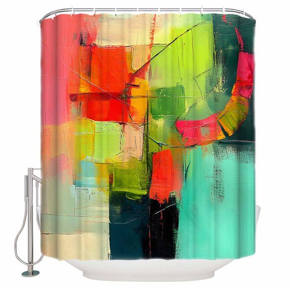 Teal Red Shower Curtains for Bathroom Waterproof Fabric Bath Curtains Decor Bath Tub Curtain Oil Painting Art Contemporary Modern Decorative Shower Curtain Sets with 12 Hooks, 72x72 Inch