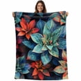 thumbnail image 1 of Teal Red Succulent Blanket Soft Cozy Warm Throw Blanket for Couch, Plush Fuzzy Flannel Fleece Blankets for Sofa, Modern Vintage Bottom Leaves Bed Blankets Lightweight Gifts for Women, 50"x80", 1 of 9