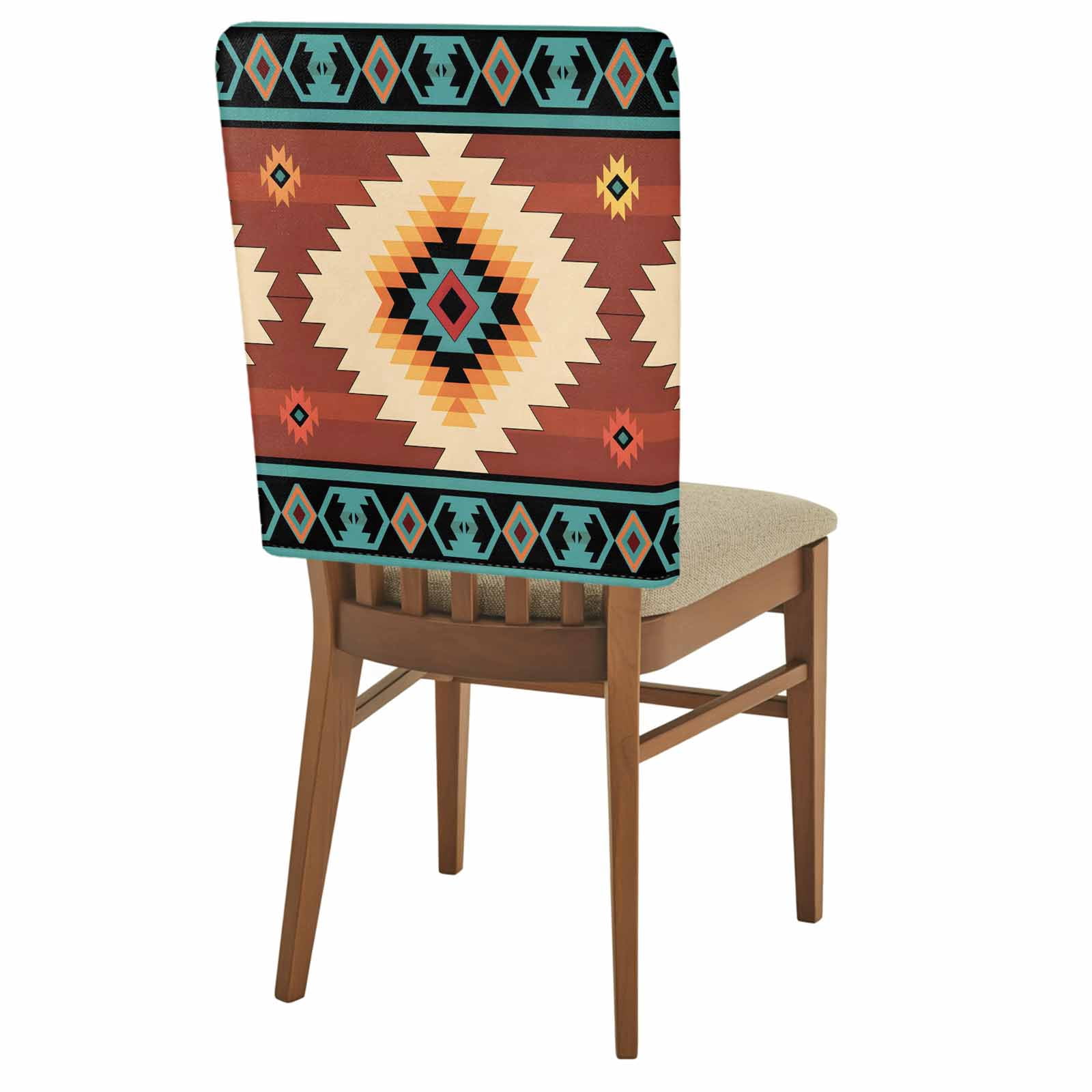 Native Chair Covers Teal Red Tribal Geometric Chair Back Covers Set of 6, Vintage Boho ...