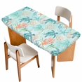 thumbnail image 1 of Teal Red Turtle Coastal Table Cloths for 5 Foot Rectangle Tables, Summer Beach Nautical Coral Starfish Patio Waterproof Elastic Fitted Tablecloths, Washable Rectangular Table Cover for Camping, 1 of 8