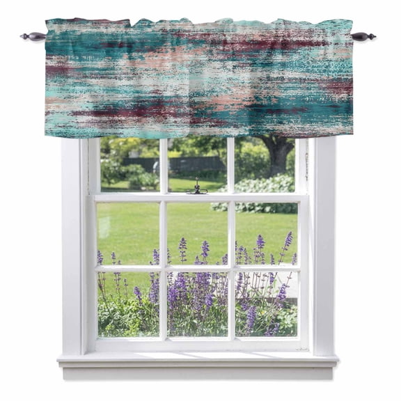 Teal Red Valances for Windows, Abstract Smoky Texture Distressed Mottled Ink Art Rod Pocket Valance Short Window Treatments Curtains for Kitchen Bathroom Bedroom Decor, 54 x 18 Inches