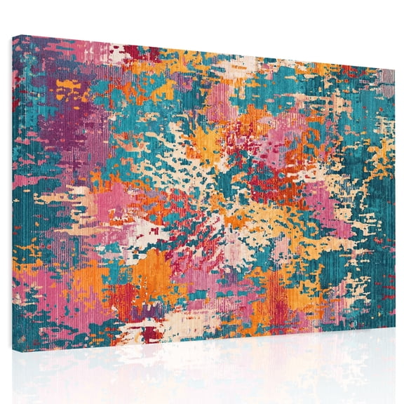 Teal Red Yellow Copper Rust Canvas Print Wall Art, Abstract Vintage Industrial Minimalist Wall Decor Modern Artwork Paintings Pictures for Living Room Framed and Stretched Ready to Hang 12" x 16"