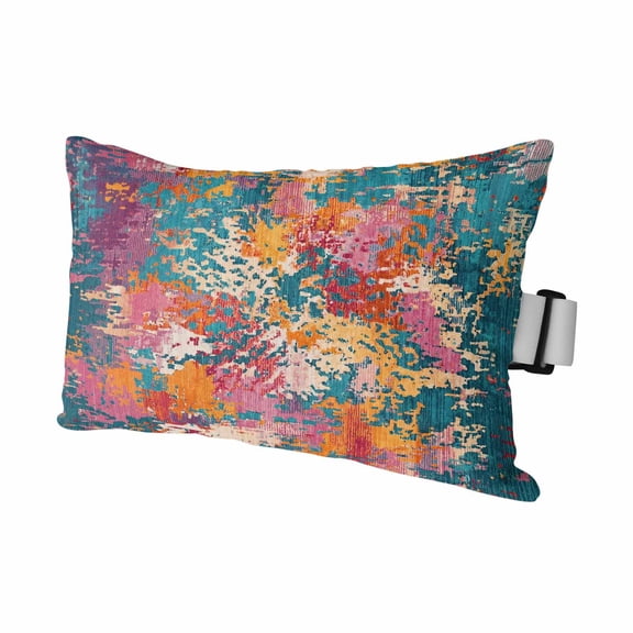 Teal Red Yellow Copper Rust Outdoor Pillows for Chaise Lounge Chair Waterproof Lumbar Pillows with Insert&Adjustable Strap Beach Headrest Pillow Abstract Vintage Mottled Art Pool Pillow 11"x16"