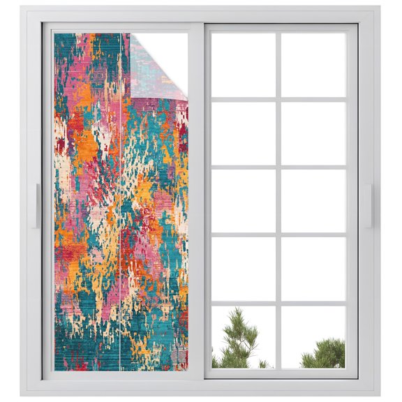 Teal Red Yellow Copper Rust Window Privacy Film Abstract Vintage Industrial Minimalist Decorative Glass Window Film UV Blocking Static Cling Sticker Covering for Home Door 23.6 x 59 inches