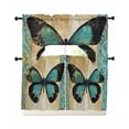 thumbnail image 1 of Teal Retro Butterfly Swag Kitchen Curtains Sets for Windows 24 Inch Length, Summer Butterflies Vintage Short Window Curtain Panels Swags Valances and Tiers 3 Piece Set for Cafe/Dining Room, 1 of 5