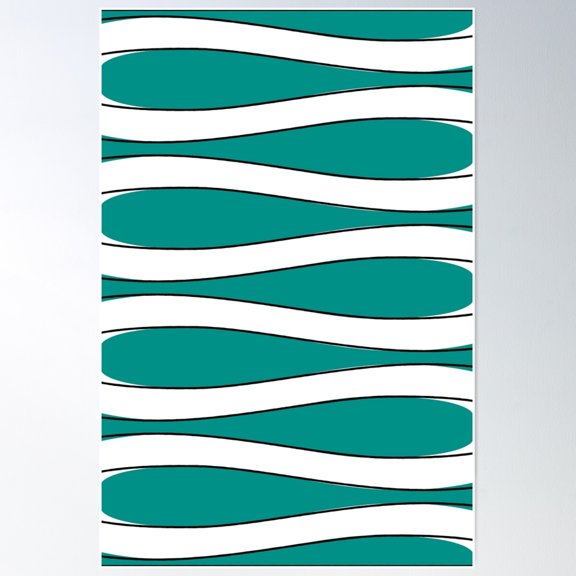 Teal Retro Curvy Pattern With Black Outline Poster Wall Art, Modern Wall Decor For Living Room Bedroom, 8x12 UNFRAMED