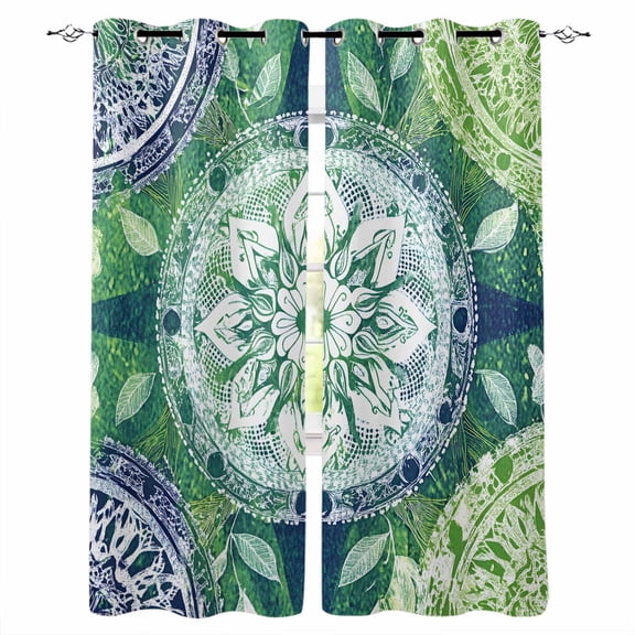 Teal Retro Floral Blackout Curtains for Bedroom Living Room Darkening Curtains 63 Inches Long Vintage Geometric Flower Abstract Window Curtain 2 Panels Set Window Treatment Grommet Drapes 42"x63"