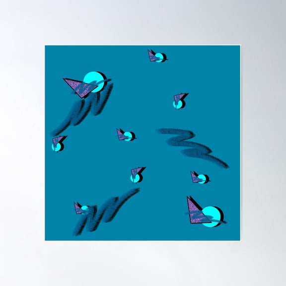 Teal Retro Poster Wall Art, Modern Wall Decor For Living Room Bedroom, 30x30 UNFRAMED