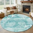 thumbnail image 1 of Teal Retro Summer Round Living Room Rugs 5 ft, Sea Turtle Starfish Coral Ocean Washable Area Rug with Non-Slip Sturdy Edge Binding Round Carpet for Entryway Kitchen Bedroom Bathroom, 1 of 9