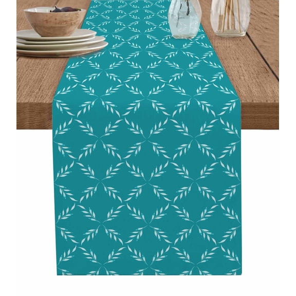 Teal Rhombus Plaid Short Table Runners 36 Inches, Cotton Linen Fabric Table Runner Dresser Scarf, Abstract Check Modern Vintage Tablerunner for Party/Kitchen/Dinner/Wedding Decor 13''x36''