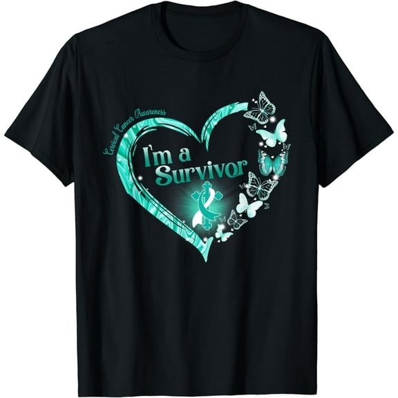 Teal Ribbon Butterfly Cervical Cancer I'm A Survivor T-Shirt