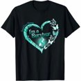 thumbnail image 1 of Teal Ribbon Butterfly Cervical Cancer I'm A Survivor T-Shirt, 1 of 2