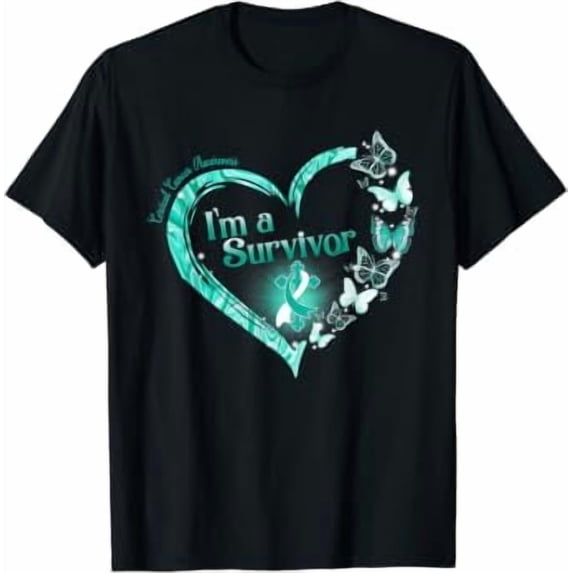 Teal Ribbon Butterfly Cervical Cancer I'm A Survivor T-Shirt