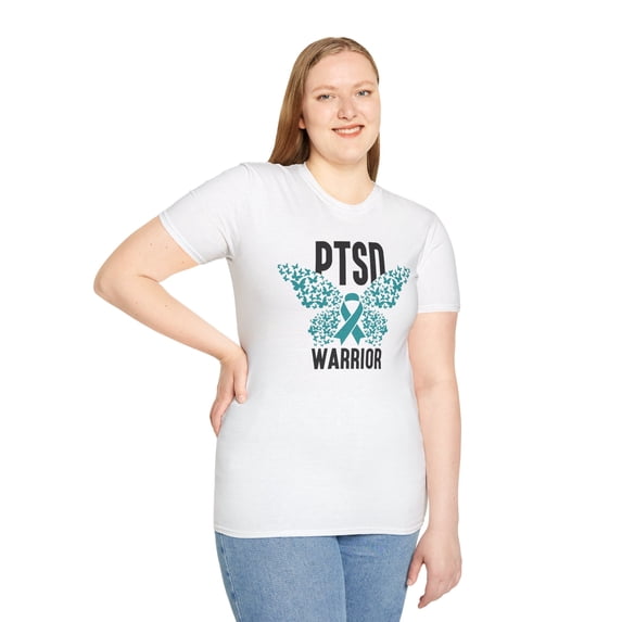 Teal Ribbon, Gildan Unisex Softstyle T-Shirt, PTSD Graphic Tee, S-3XL