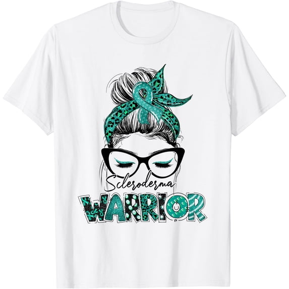 Medical Service Ribbon Teal Ribbon Messy Bun Hair Scleroderma Warrior T-Shirt - Walmart.com