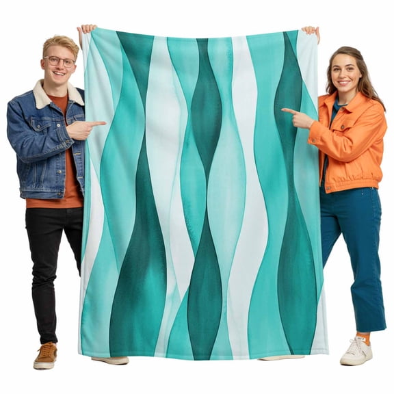 Teal Ripple Flannel Blanket for Bed,Travel and Camping, Abstract Gradient Super Soft Cozy Blanket for All Seasons 60"x80"
