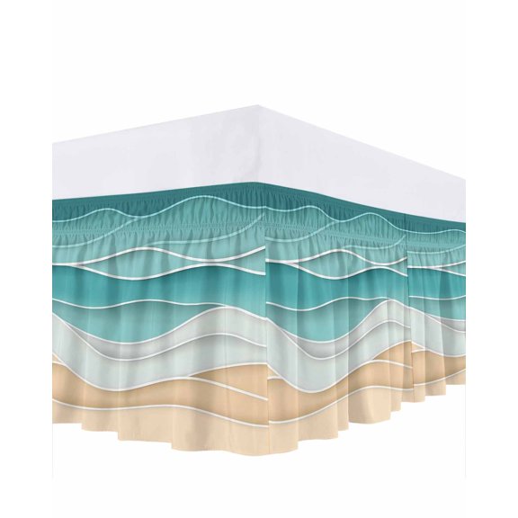 Teal Ripple Ruffle Bed Skirt California King Size Teal Wave Gradient Adjustable Elastic Dust Bed Skirts Wrap Around Bedskirt Wrinkle Free Easy Fit with 18 Inch Drop