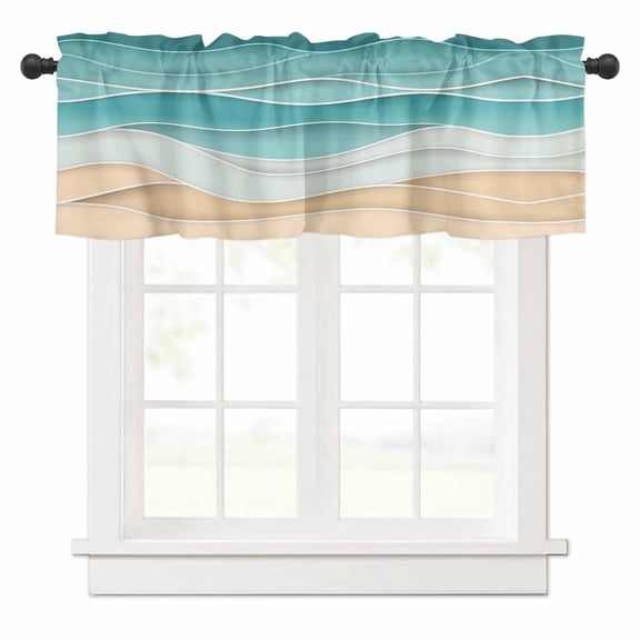 Teal Ripple Valances for Windows Teal Wave Gradient Rod Pocket Curtain Valance Window Treatment Short Curtains for Kitchen Living Room, 60"x18"