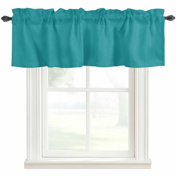 Teal Rod Pocket Curtain Valance, Turquoise Pure Teal Farmhouse Window Valance for Living Room, Bedroom, Kitchen 54"W x 18"L
