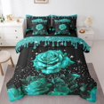 thumbnail image 1 of Teal Rose Bed in a Bag King Size Comforter Set 7 Pieces,Glitter Galaxy Bedding Set,Sequins Fluid Art Sheet Set with Comforter Abstract Ombre Print Bed Set,Garden Flowers Boho Floral Bohemian Decor, 1 of 6