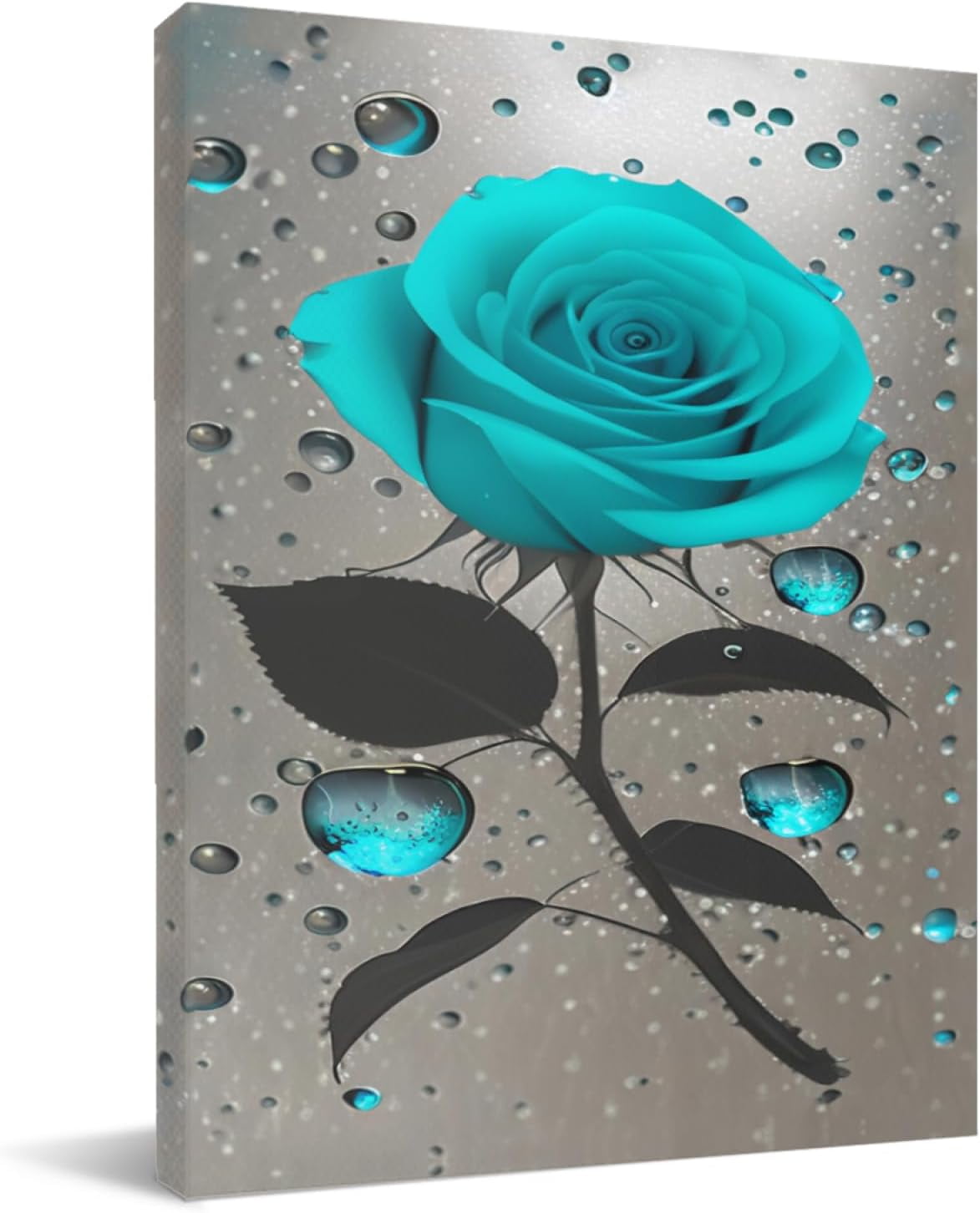 Teal Rose Canvas Wall Art Turquoise Blue Flower Prints Contemporary