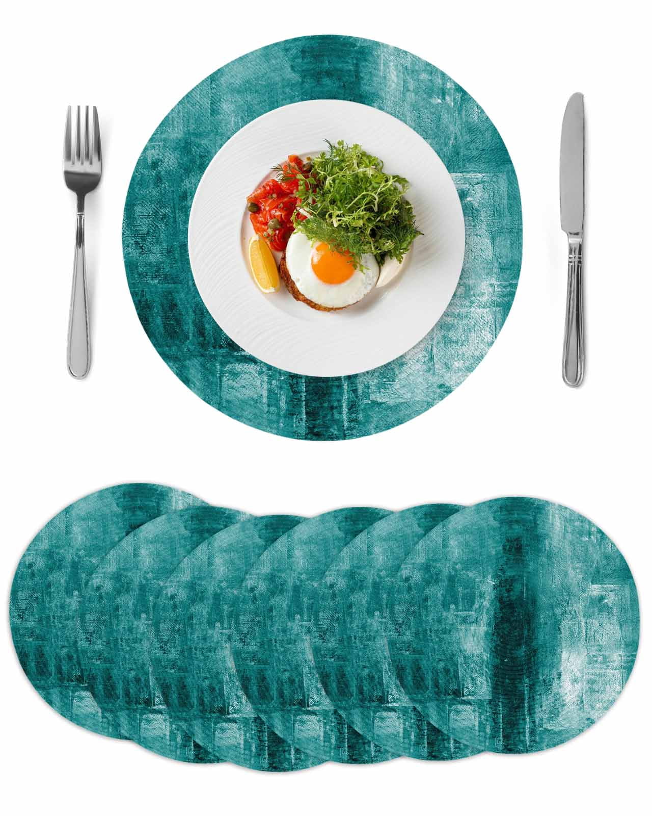 Teal Round 13 Inch Placemats Set of 6, Retro Oil Painting Modern ...