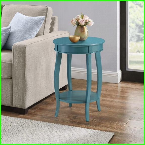 Teal Round Coffee Table with Bottom Shelf - Versatile Space-Saving Accent for Living Room & Bedroom