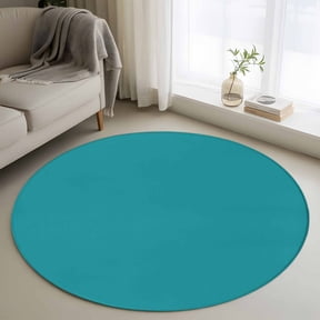 Teal Round Rugs 3ft, Farmhouse Solid Turquoise Color Modern Art Non Slip Washable Rug Runner, Low Pile Indoor Floor Carpet Mat Bathroom Rugs for Living Room, Bedroom, Kids Room