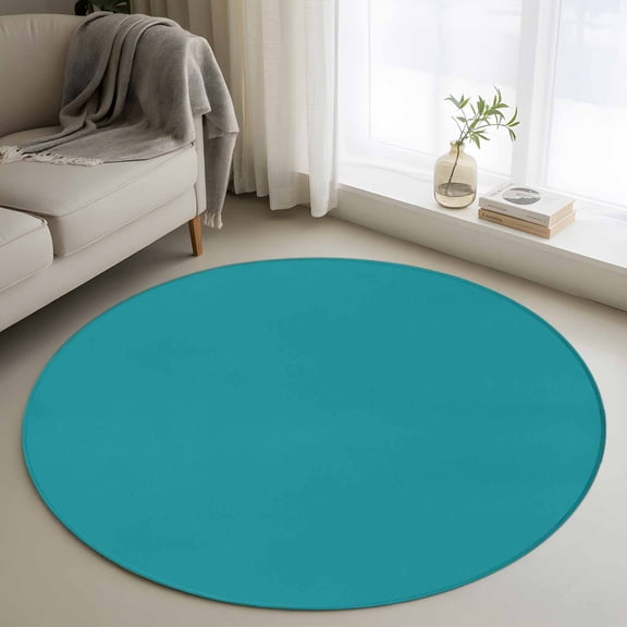 Teal Round Rugs 3ft, Farmhouse Solid Turquoise Color Modern Art Non Slip Washable Rug Runner, Low Pile Indoor Floor Carpet Mat Bathroom Rugs for Living Room, Bedroom, Kids Room