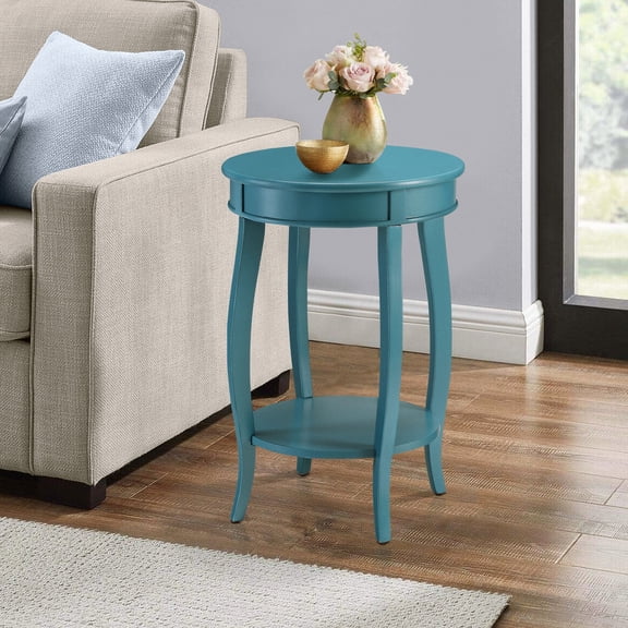 Teal Round Side Table with Open Shelf / Enhance Living Area Decor