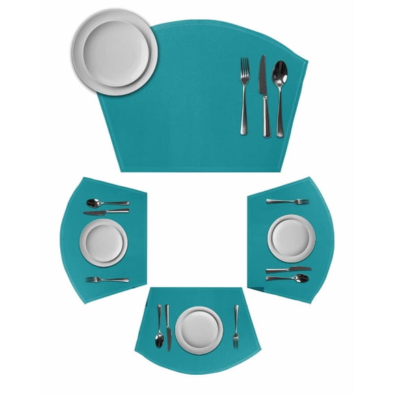 Teal Round Table Placemats Set of 4 Wedge Placemats, Turquoise Pure Teal Place Mats for Dining Table Set Washable Mats Kitchen Decor for Indoor Outdoor Wipe Clean