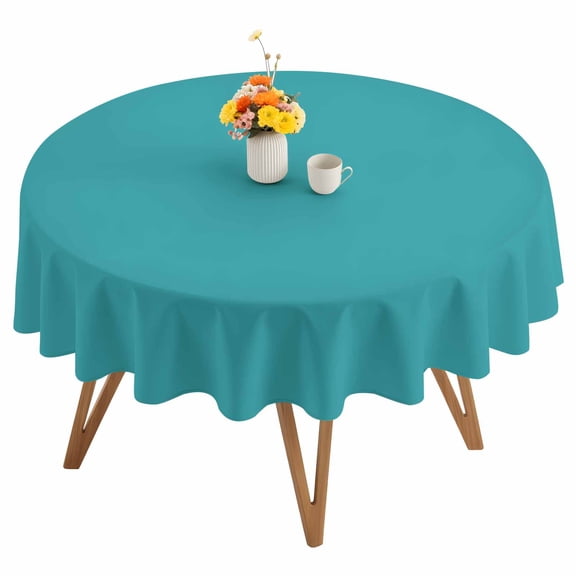 Teal Round Tablecloth 54 inches Solid Color Waterproof Oil-Proof Table Cloth Round Table Cover for Holiday Party Picnic Dinner Decor Indoor and Outdoor Use