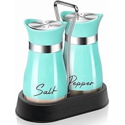 Teal Salt and Pepper Shakers Set with Holder,4 oz Turquoise Kitchen Decor and Accessories Farmhouse Gadgets Table Housewarming Gift Christmas Decor Refillable Design Teal