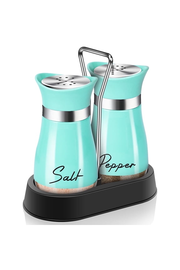 Teal Salt and Pepper Shakers Set with Holder,4 oz Turquoise Kitchen Decor and Accessories Farmhouse Gadgets Table Housewarming Gift Christmas Decor Refillable Design (Teal)