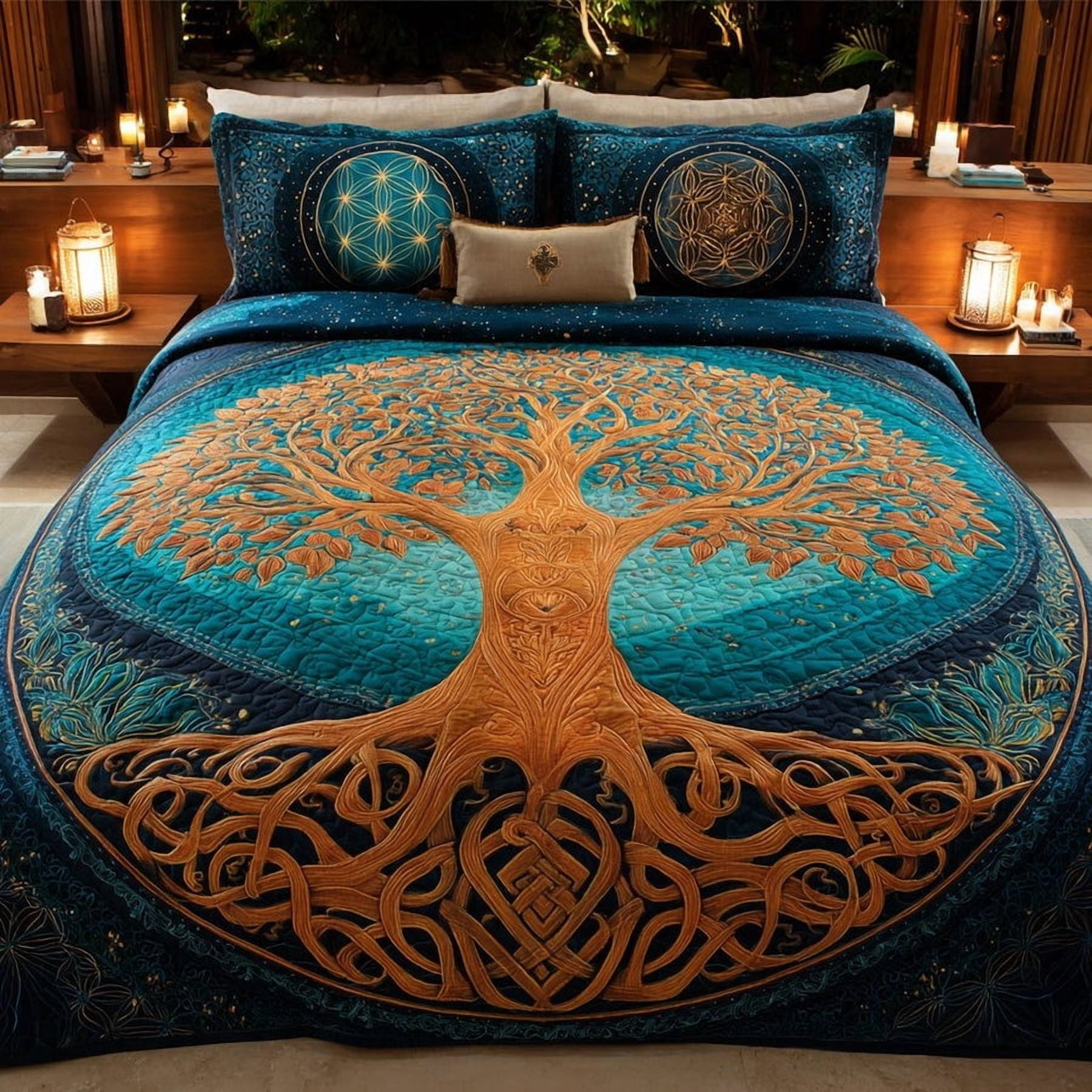 Teal Sanctuary 3-Piece Quilted Bedding Set BTO377 - Walmart.com