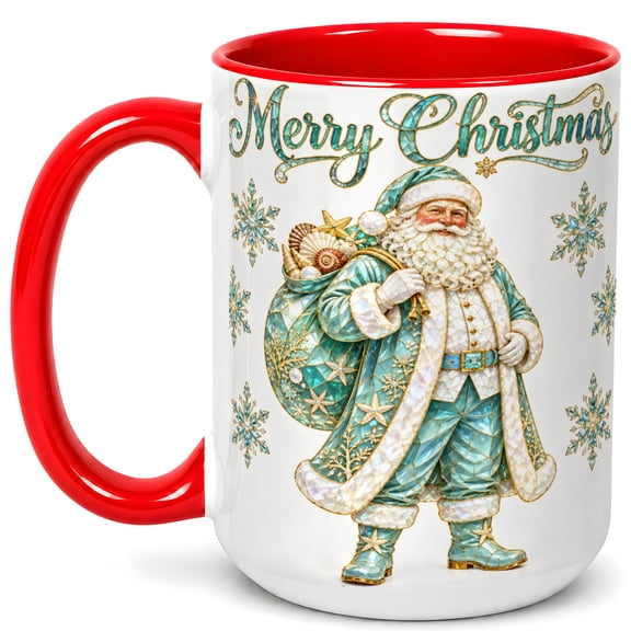 Teal Santa Christmas Coffee Mug, Winter Holiday Mug, Ceramic Cup