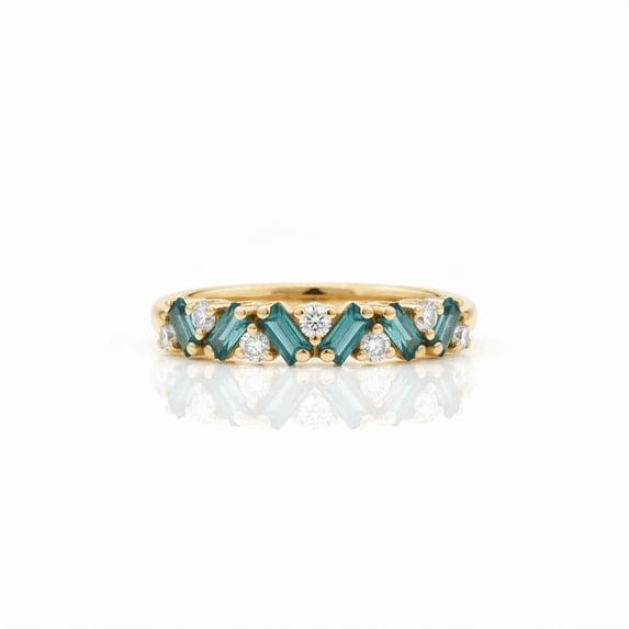 Teal Sapphire Baguette Wedding Ring, Diamond Anniversary Ring,Eternity Band Ring, Engagement Ring, Proposal Ring, Promise Ring.