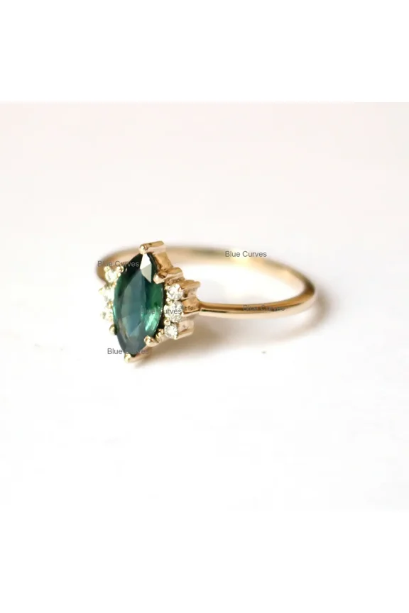 Teal Sapphire Ring,Cushion Cut Teal Sapphire Ring,925 Sterling Silver ring
