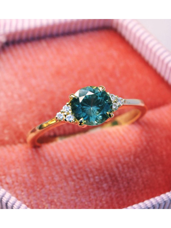 Teal Sapphire Ring Danity Hidden Halo Radiant Cut 1.5CT Green Blue Sapphire Anniversary Ring, Solid Gold Blue Green Engagement Ring Gift