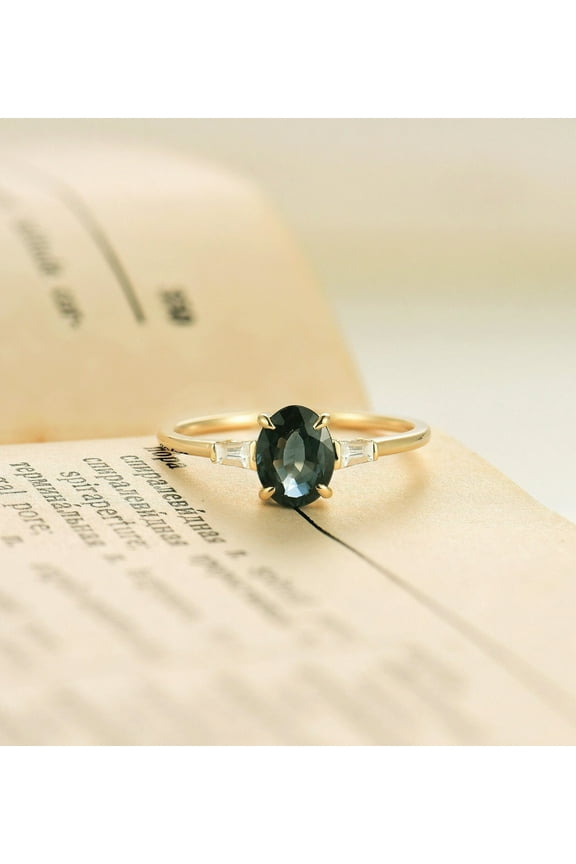 Teal Sapphire engagement ring yellow gold Plated Oval cut Teal Sapphire ring